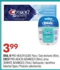 ORAL-B PRO-HEALTH GLIDE Floss / CREST PRO-HEALTH ADVANCED / 3DWHITE ADVANCED