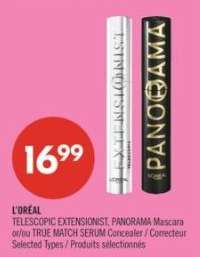 L'ORÉAL TELESCOPIC EXTENSIONIST, PANORAMA Mascara or/ou TRUE MATCH SERUM Concealer