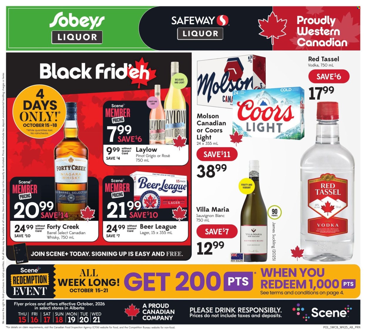 Circulaire Sobeys Liquor  - 15 Octobre 2026 - 21 Octobre 2026. Page 1