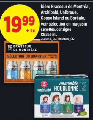 bière Brasseur de Montréal, Archibald, Unibroue, Goose Island ou Boréale