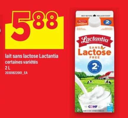 lait sans lactose Lactantia