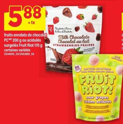 fruits enrobés de chocolat PC 200 g ou acidulés surgelés Fruit Riot 170 g